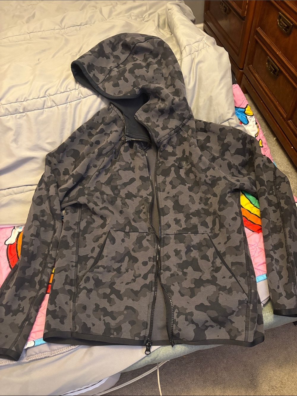 Nike' Gray Camo Hooded Zip Jacket